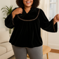 Umgee Velvet Long Sleeve Blouse with Contrast Trim