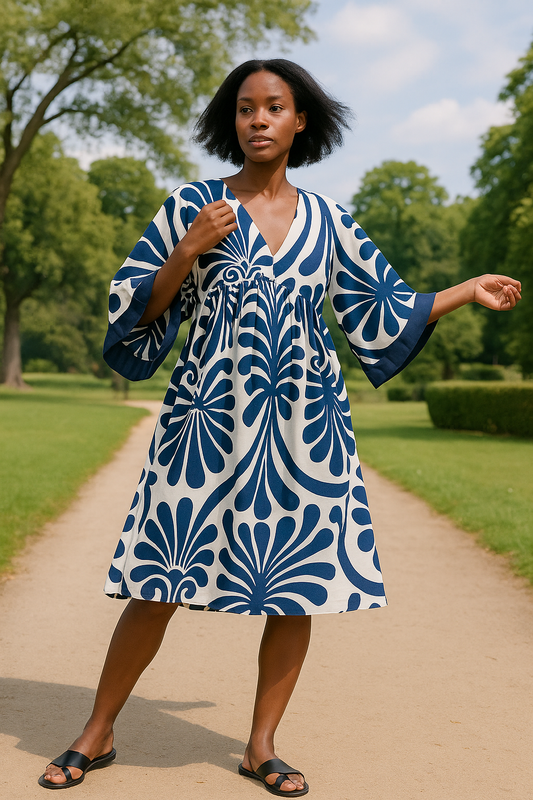 Umgee Abstract Print Kimono Sleeve Mini Dress