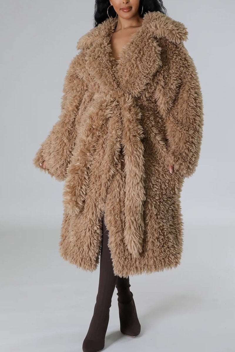 Hot Pink Snowfall Fuzzy Faux Fur Winter Heavy Belted Coat