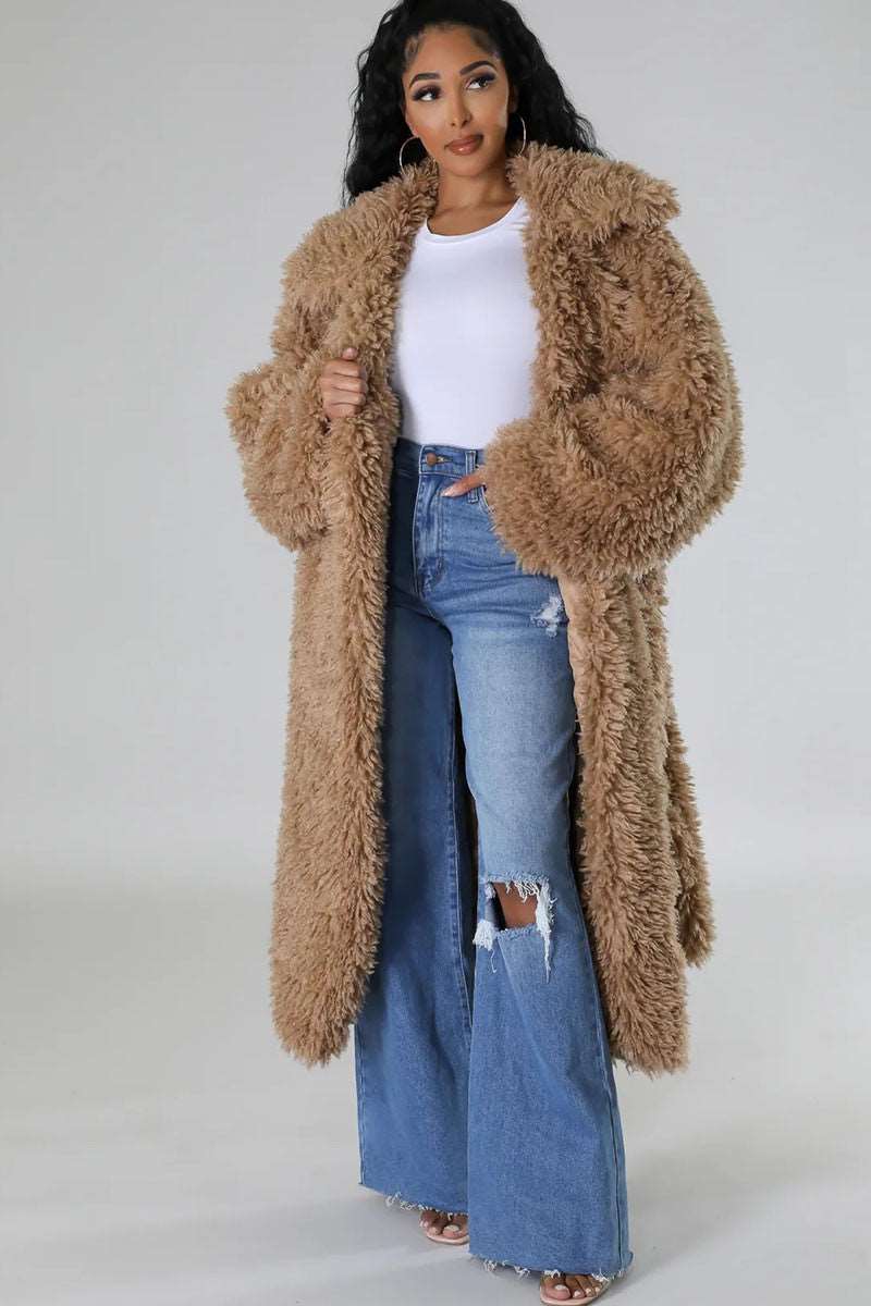 Hot Pink Snowfall Fuzzy Faux Fur Winter Heavy Belted Coat
