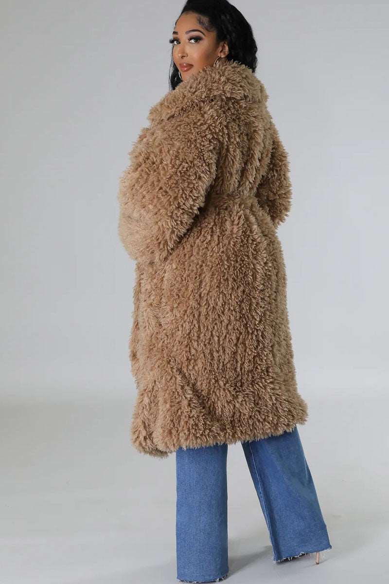 Hot Pink Snowfall Fuzzy Faux Fur Winter Heavy Belted Coat