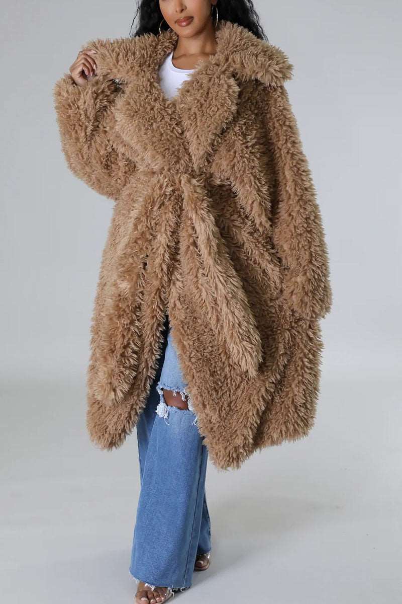 Hot Pink Snowfall Fuzzy Faux Fur Winter Heavy Belted Coat