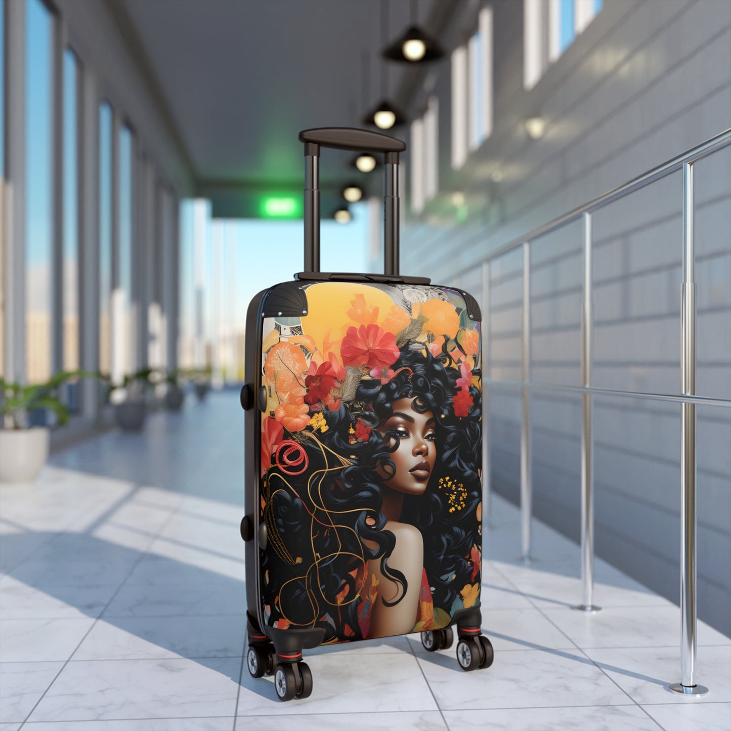Universe Of Flowers Black Art Hardshell Hardside Lockable Spinner Suitcase Luggage