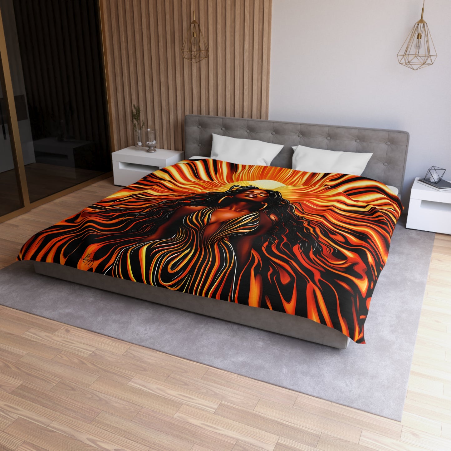 Beautiful Sunrising Black Woman Abstract Art Microfiber Duvet Cover