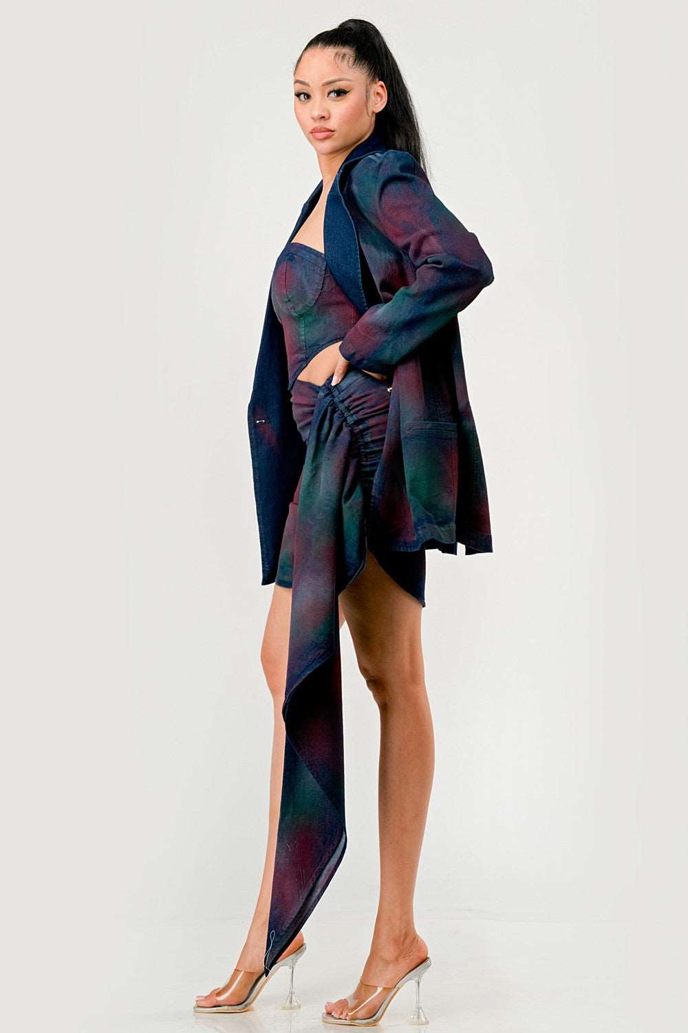 Elegance in Twilight 3-Piece Evening Wear Dress and Top Ensemble