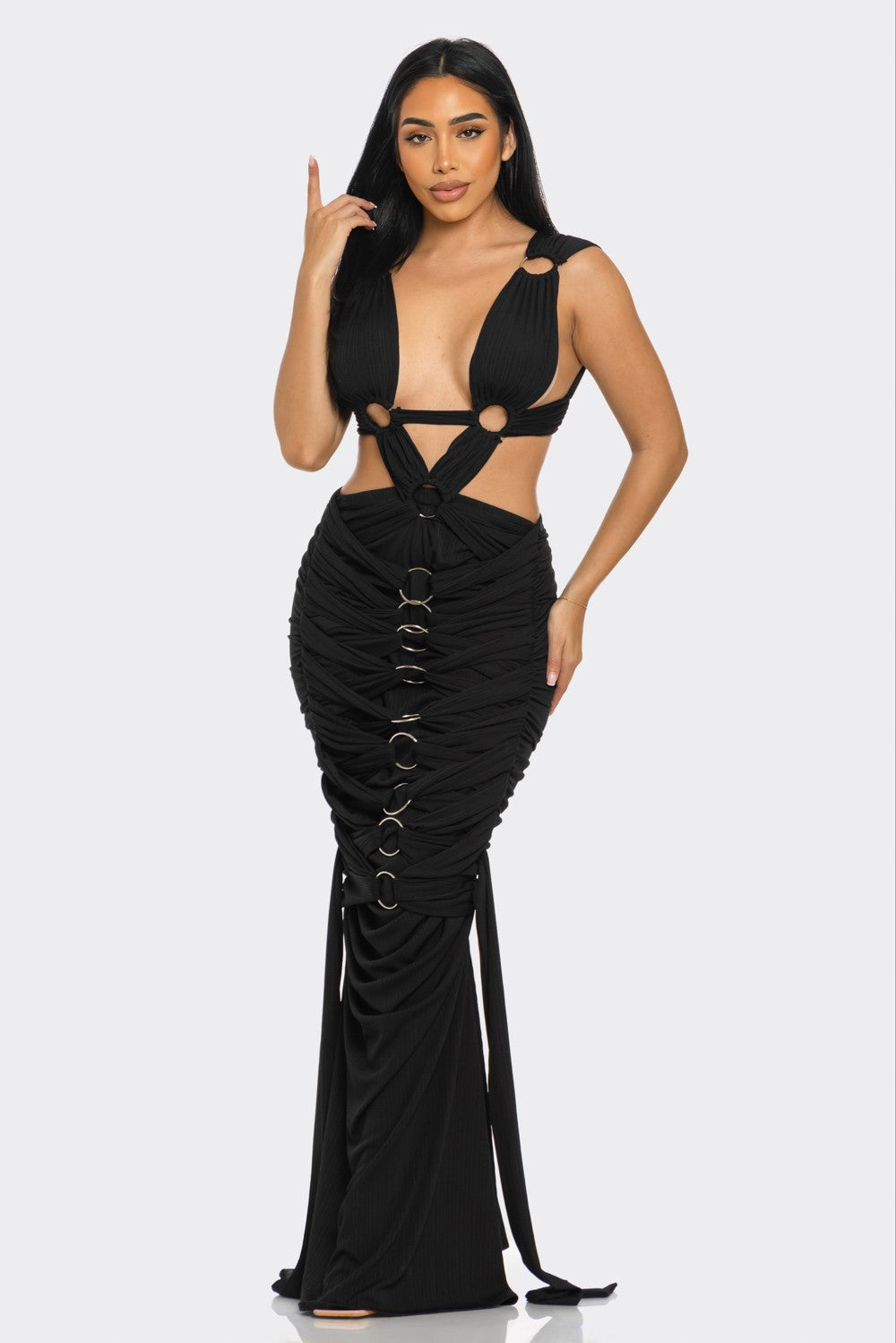 Sahara Mystique Pleated Evening Party Gown