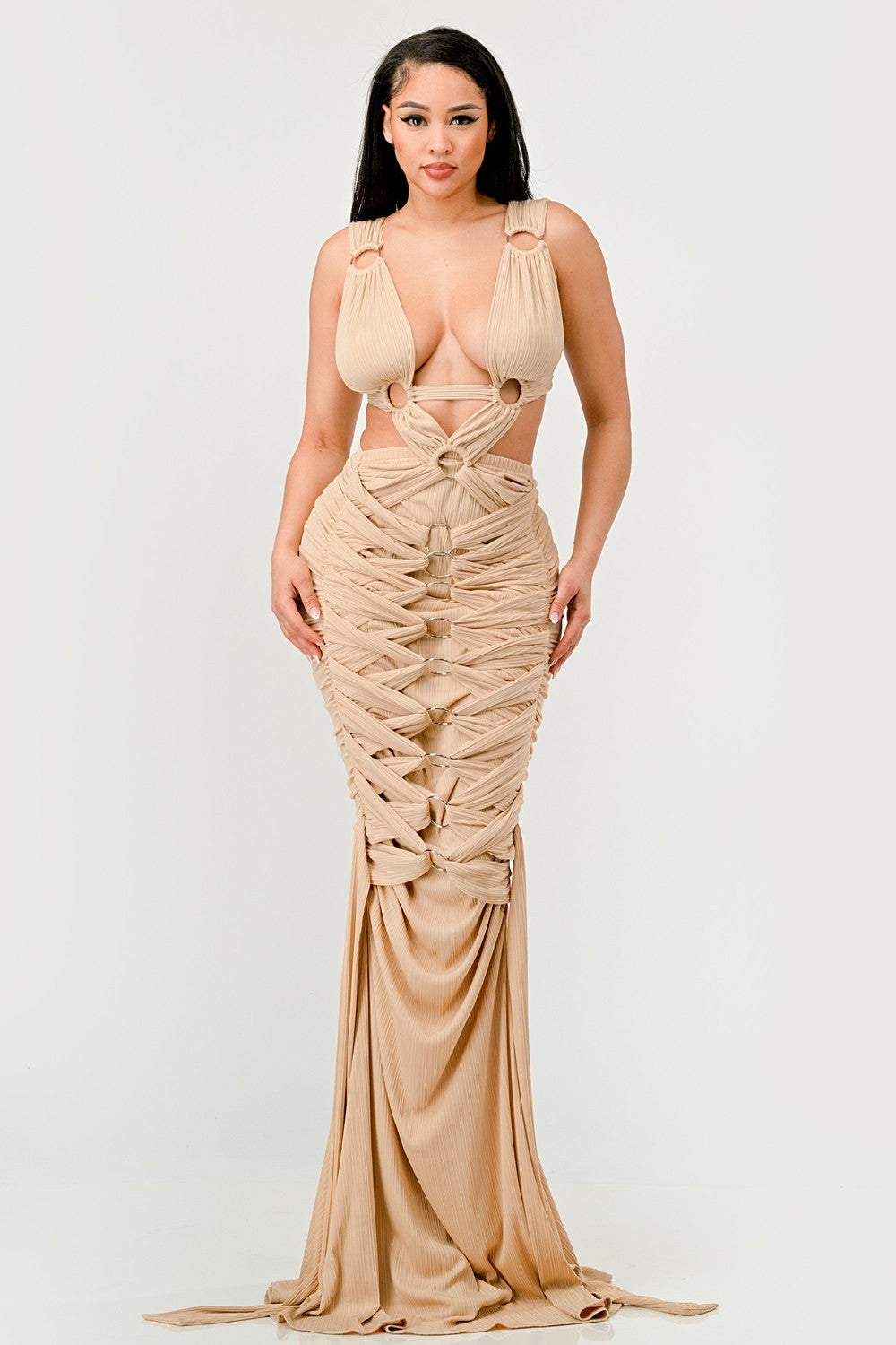 Sahara Mystique Pleated Evening Party Gown