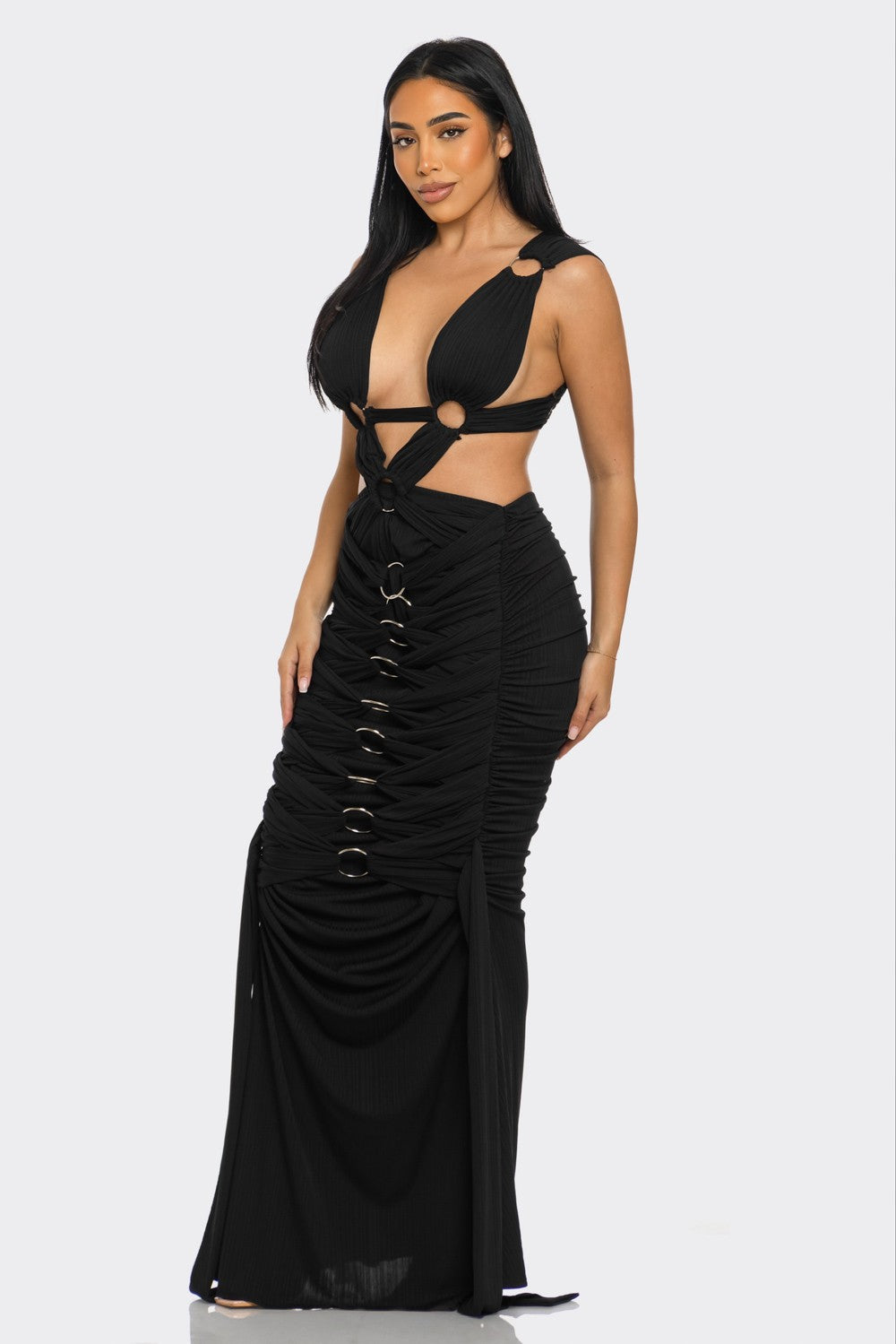 Sahara Mystique Pleated Evening Party Gown