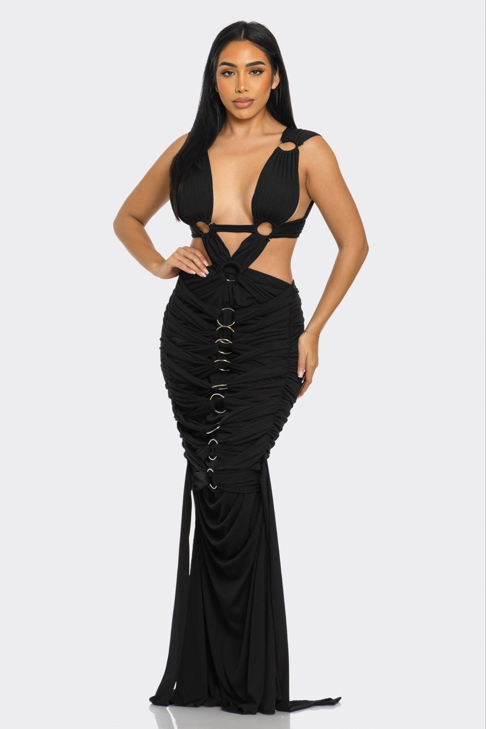 Sahara Mystique Pleated Evening Party Gown