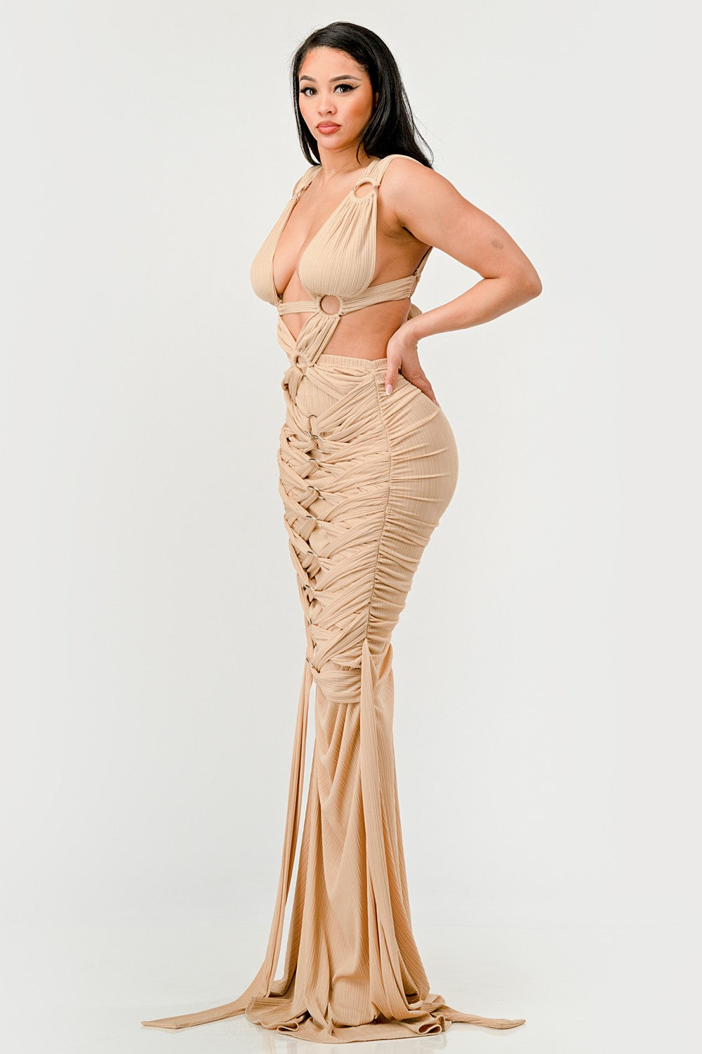 Sahara Mystique Pleated Evening Party Gown