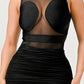 Sleek Black Sheer Illusion Midi Dress