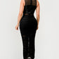 Sleek Black Sheer Illusion Midi Dress