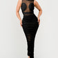 Sleek Black Sheer Illusion Midi Dress