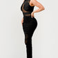 Sleek Black Sheer Illusion Midi Dress