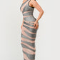 Metallic Bandage Mesh Insert Maxi Dress