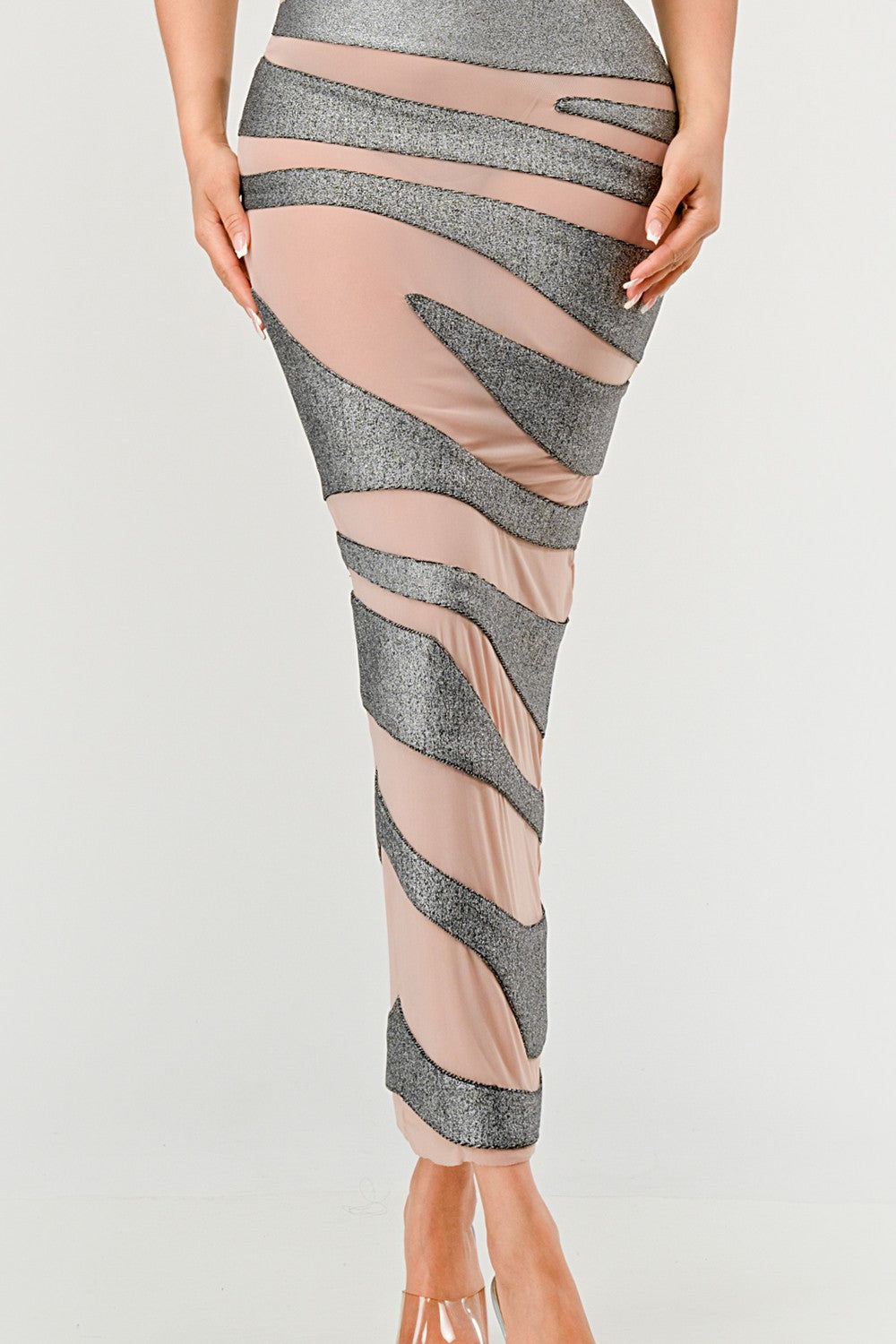 Metallic Bandage Mesh Insert Maxi Dress
