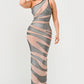 Metallic Bandage Mesh Insert Maxi Dress