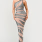 Metallic Bandage Mesh Insert Maxi Dress