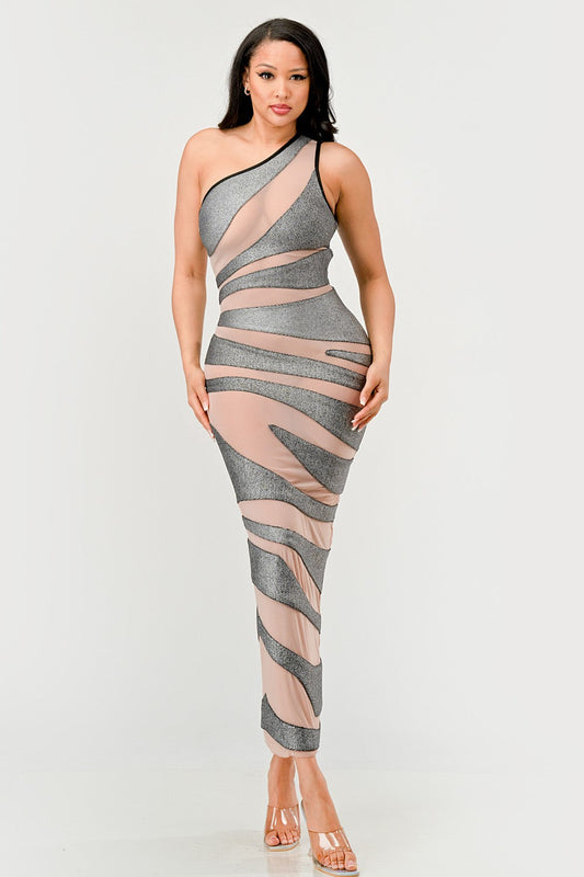 Metallic Bandage Mesh Insert Maxi Dress