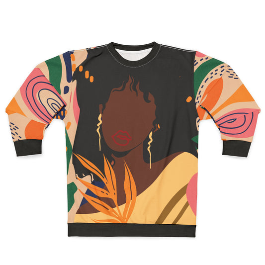Tropical Swirl Girl Abstract Art Graphic Crewneck Sweatshirt