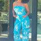 Summer Trends Blue Tie Dye Strapless Utility Jumpsuit
