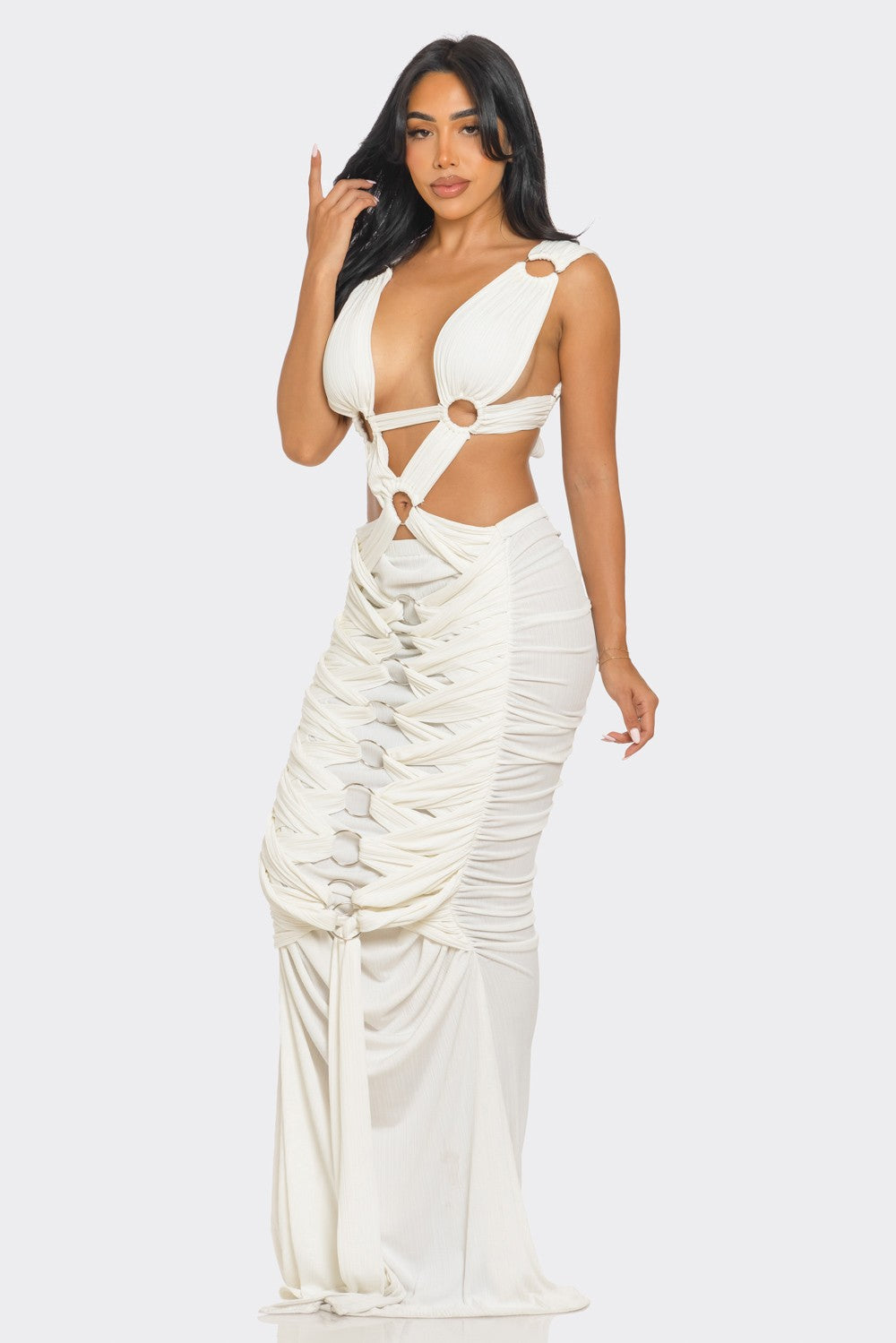 Sahara Mystique Pleated Evening Party Gown