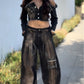 Distressed Denim Crop Top and Cargo Pants set