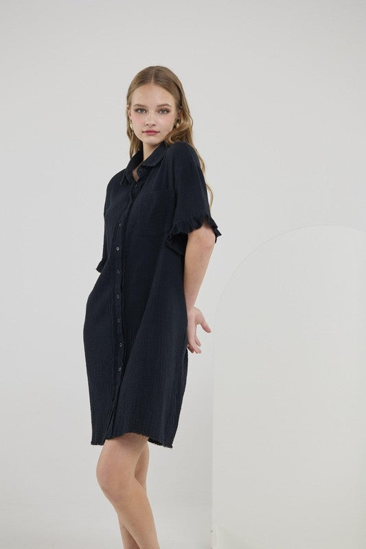 Plus Size Boho Frayed Edges Breezy Button down Shirt Dress - Xtreme Shopper
