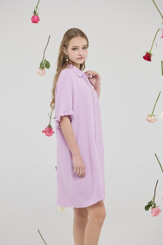 Plus Size Boho Frayed Edges Breezy Button down Shirt Dress - Xtreme Shopper