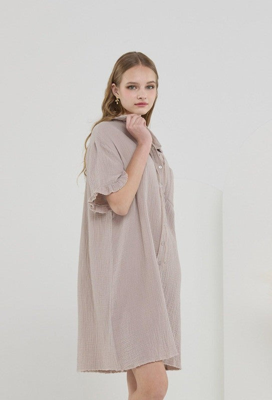 Plus Size Boho Frayed Edges Breezy Button down Shirt Dress - Xtreme Shopper