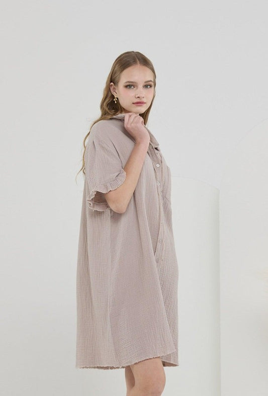 Plus Size Boho Frayed Edges Breezy Button down Shirt Dress - Xtreme Shopper