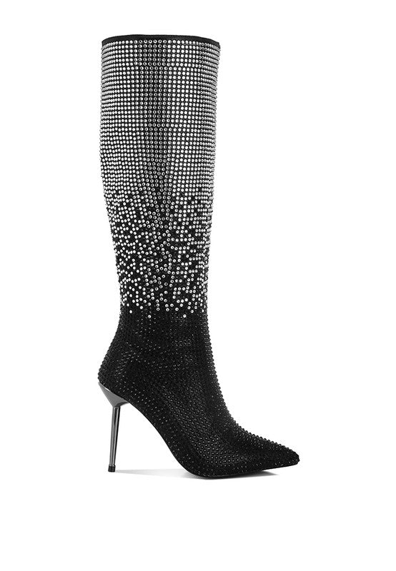 Orymple Shiny Rhinestone Studded Calf Boots - Xtreme Shopper