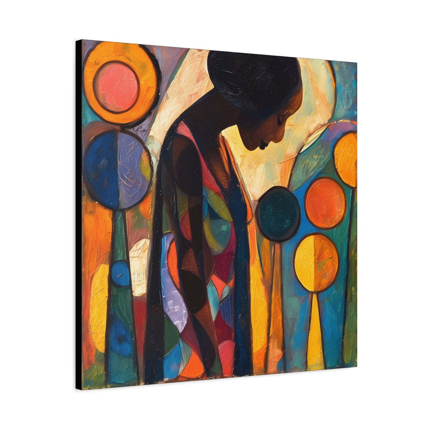 At Peace In Abstract Afrocentric Black Woman Abstract Art Canvas Wall Print - Xtreme Shopper