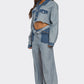 Trendy Two Tone Cropped Contrast Denim Jeans and Cropped Top Set