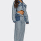 Trendy Two Tone Cropped Contrast Denim Jeans and Cropped Top Set