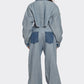 Trendy Two Tone Cropped Contrast Denim Jeans and Cropped Top Set
