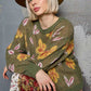 POL Floral Pattern Round Neck Balloon Sleeve Wool Blend Sweater - Xtreme Shopper