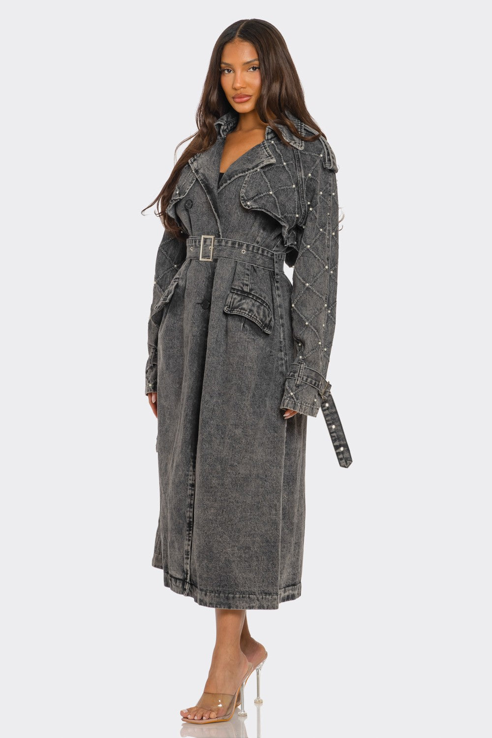 Trendy Distressed Denim Trench Coat