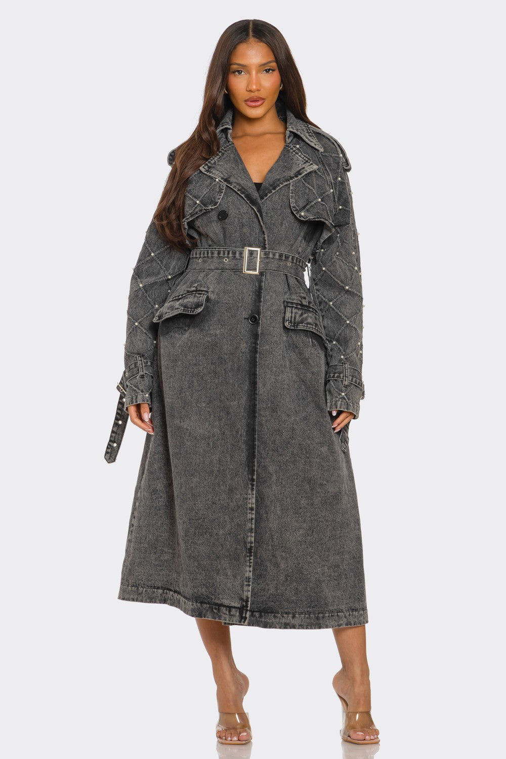 Trendy Distressed Denim Trench Coat