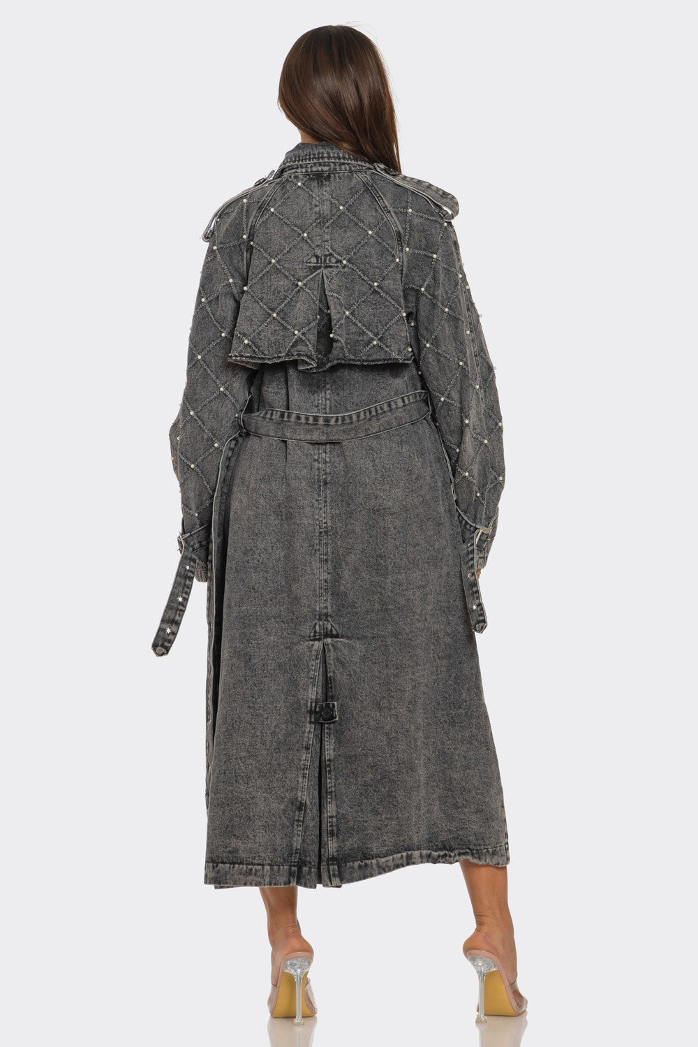 Trendy Distressed Denim Trench Coat
