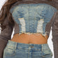 Trendy Velvet Denim Fusion Crop Top and Maxi Skirt Set