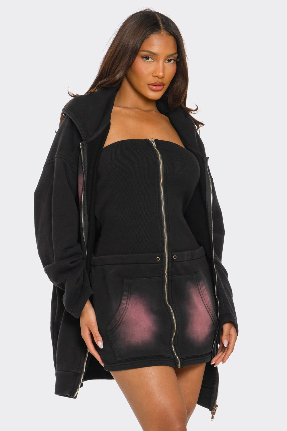 Oversized Ombre Hoodie and Mini Dress Set