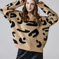 Plus Fuzzy Mohair Jacquard V-Neck Leopard Sweater - Xtreme Shopper