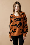 Plus Fuzzy Mohair Jacquard V-Neck Leopard Sweater - Xtreme Shopper