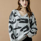 Plus Fuzzy Mohair Jacquard V-Neck Leopard Sweater - Xtreme Shopper