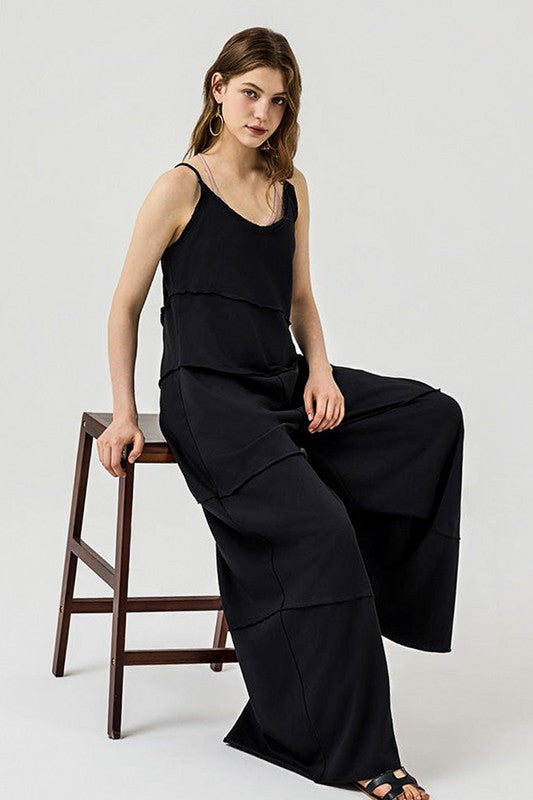 Plus Keyhole back Wide Leg Raw Edge Jumpsuit - Xtreme Shopper