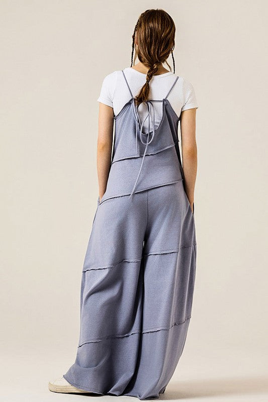 Plus Keyhole back Wide Leg Raw Edge Jumpsuit - Xtreme Shopper