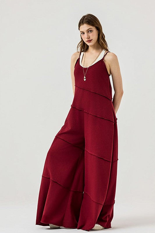 Plus Keyhole back Wide Leg Raw Edge Jumpsuit - Xtreme Shopper