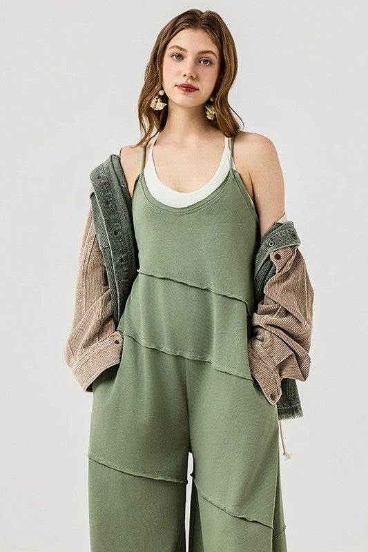 Plus Keyhole back Wide Leg Raw Edge Jumpsuit - Xtreme Shopper