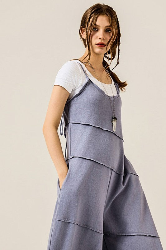 Plus Keyhole back Wide Leg Raw Edge Jumpsuit - Xtreme Shopper